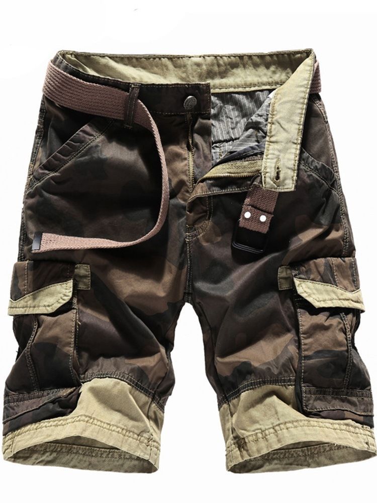 Herren Camouflage Straight Pocket Shorts Mit Reißverschluss Und Mittlerer Taille Mid