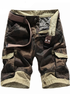 Herren Camouflage Straight Pocket Shorts Mit Reißverschluss Und Mittlerer Taille Mid