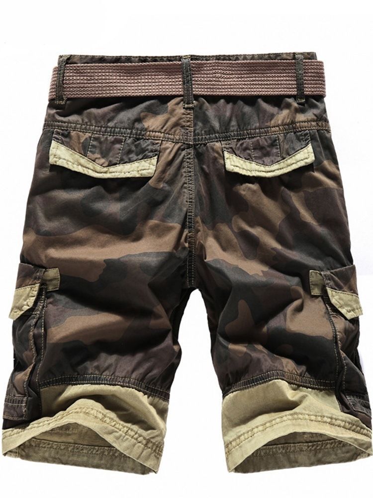 Herren Camouflage Straight Pocket Shorts Mit Reißverschluss Und Mittlerer Taille Mid