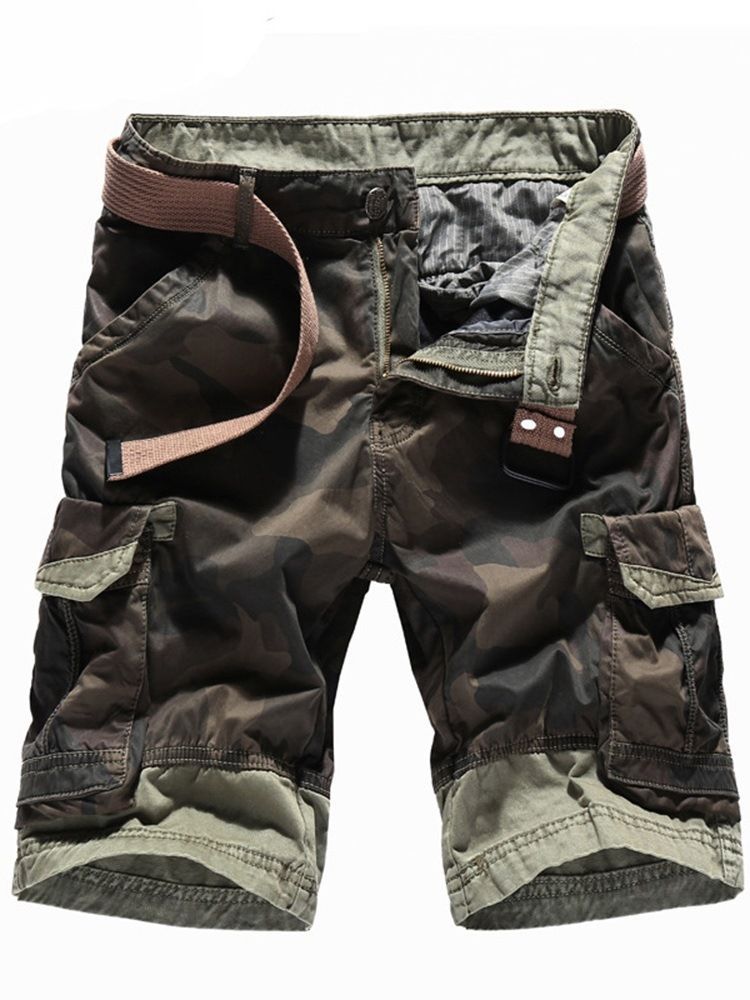 Herren Camouflage Straight Pocket Shorts Mit Reißverschluss Und Mittlerer Taille Mid