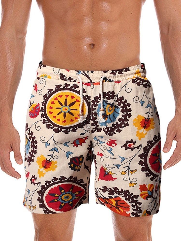 Herrenshorts Mit Blumenmuster Und Gerader Schnürung Mit Mittlerer Taille