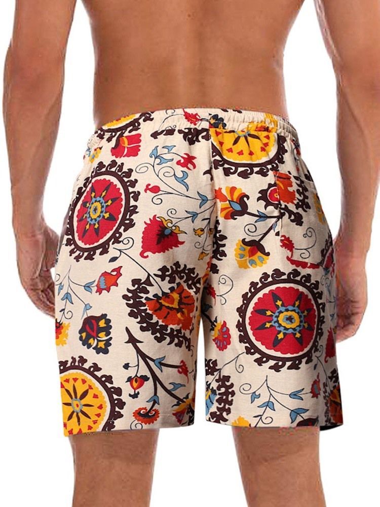 Herrenshorts Mit Blumenmuster Und Gerader Schnürung Mit Mittlerer Taille