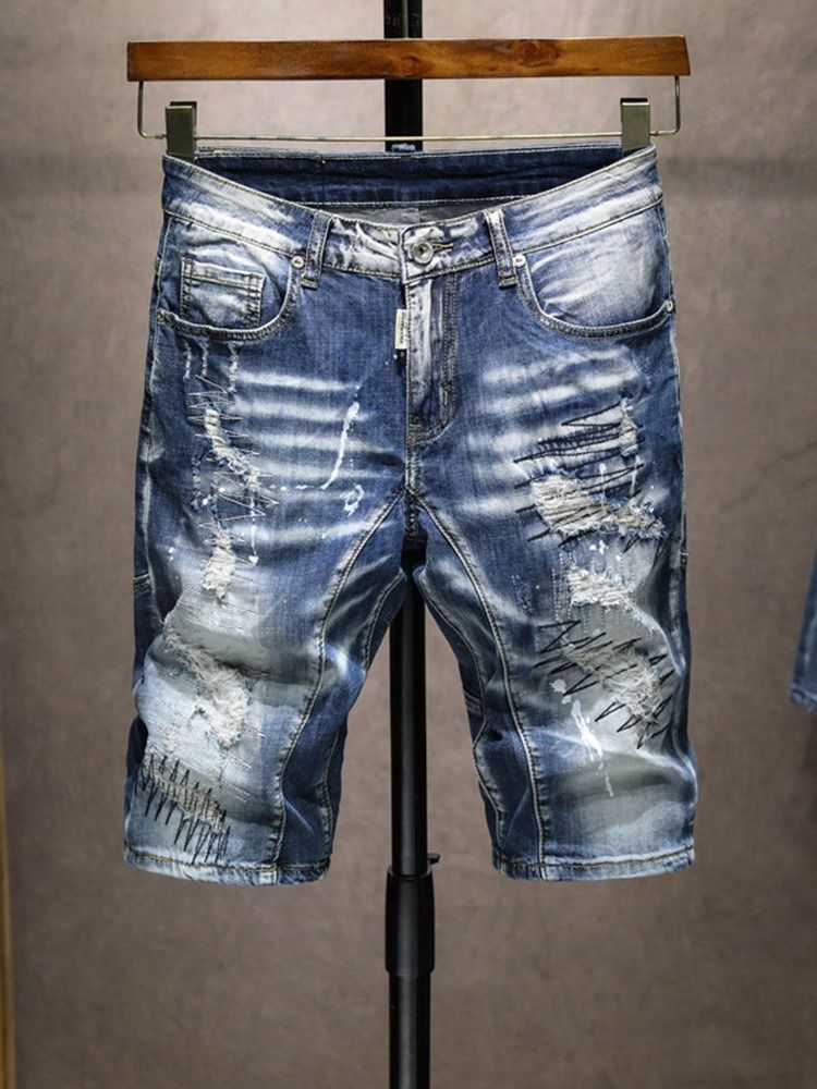 Hip Hop Herren Jeansshorts Mit Geradem Reißverschluss