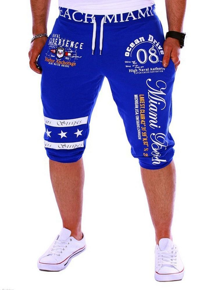 Letter Straight Print Mid Waist Herren Freizeitshorts