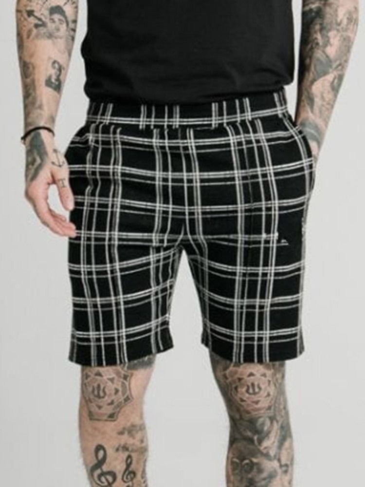 Pocket Plaid Straight Elastics Herren Freizeitshorts