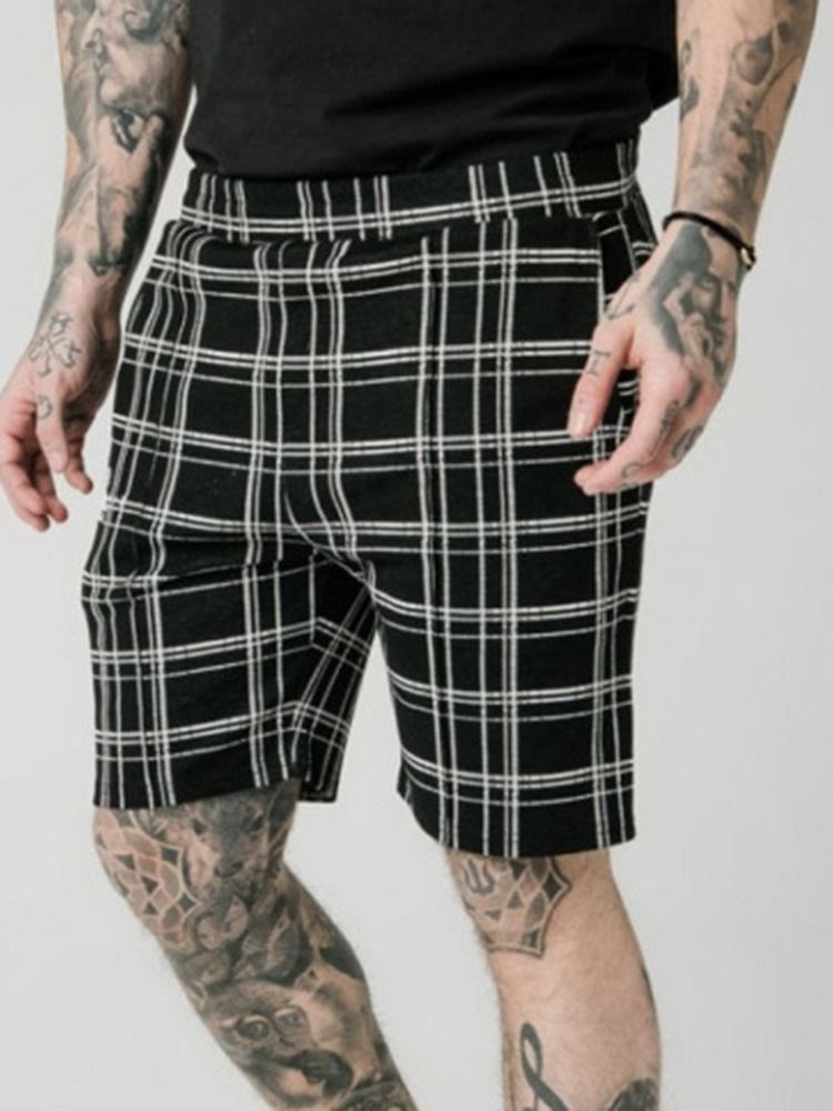 Pocket Plaid Straight Elastics Herren Freizeitshorts