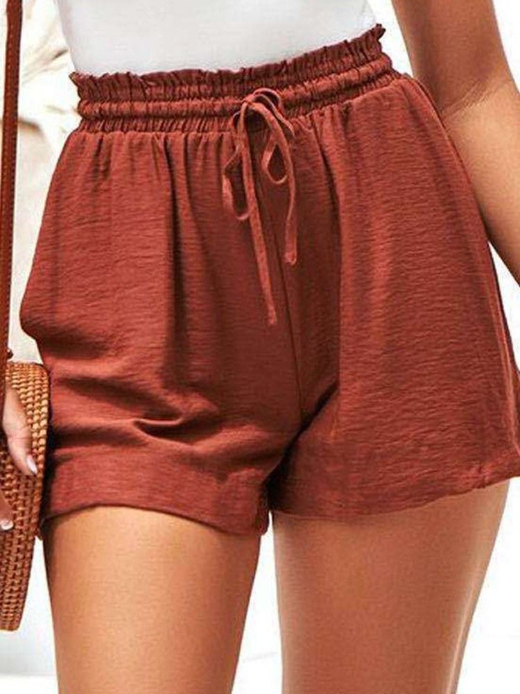 Pocket Plain Loose Lace-up Damen Shorts