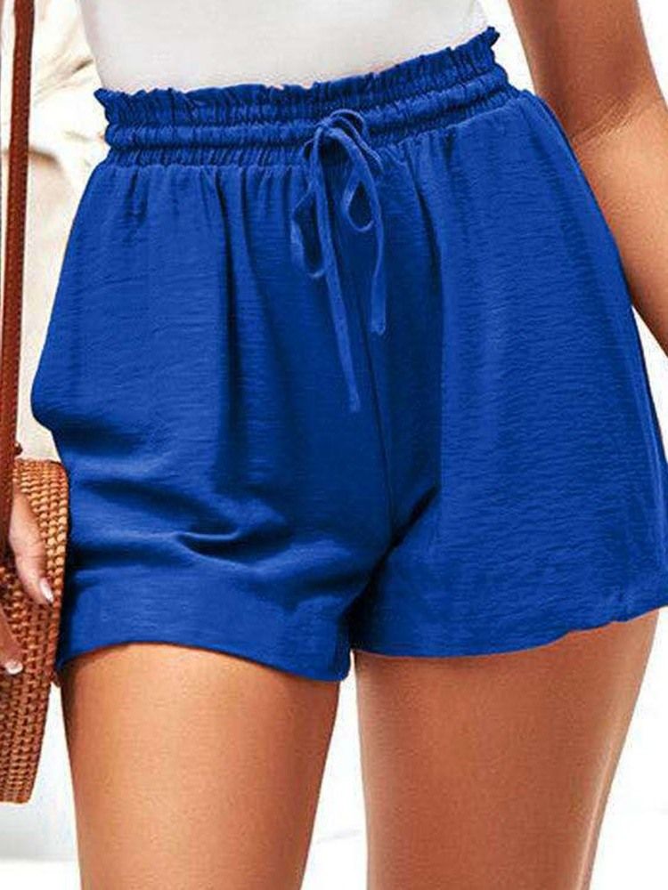 Pocket Plain Loose Lace-up Damen Shorts