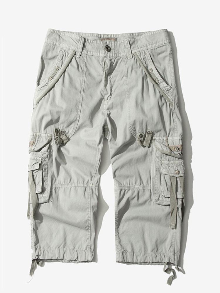 Pocket Straight Plain Mid Waist Herren Cargo-shorts