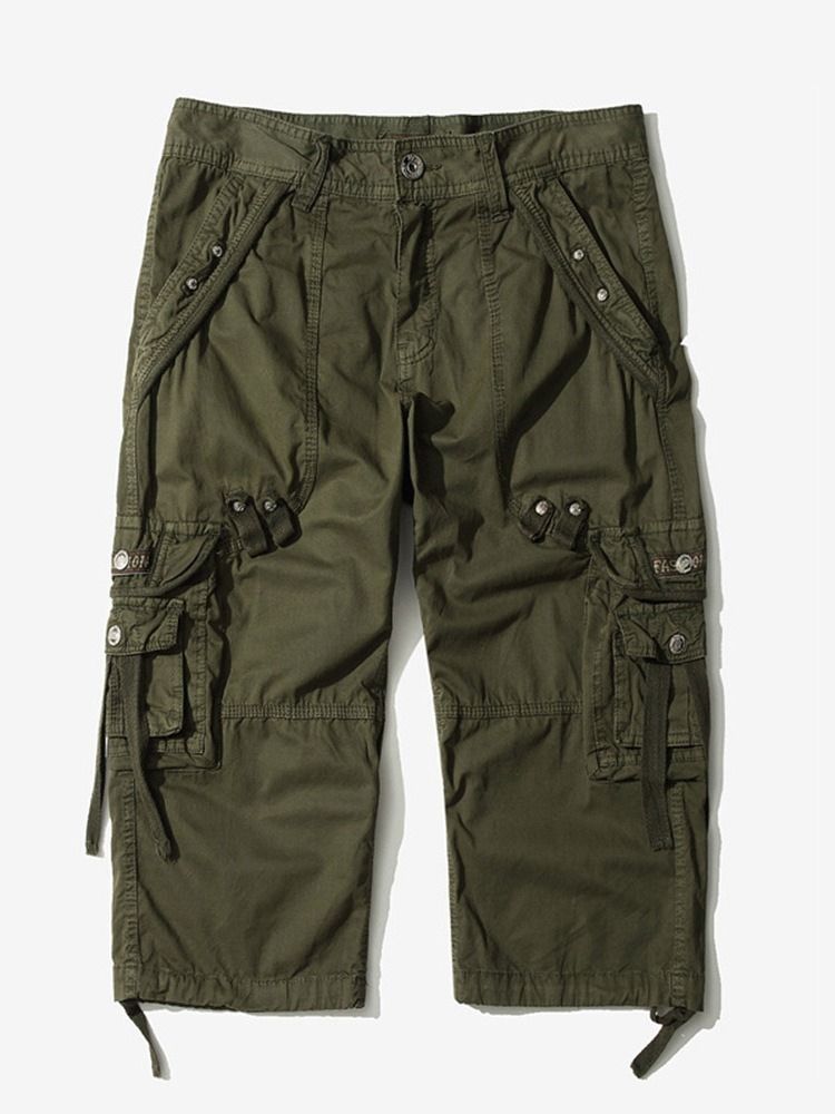 Pocket Straight Plain Mid Waist Herren Cargo-shorts