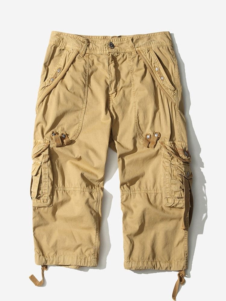 Pocket Straight Plain Mid Waist Herren Cargo-shorts