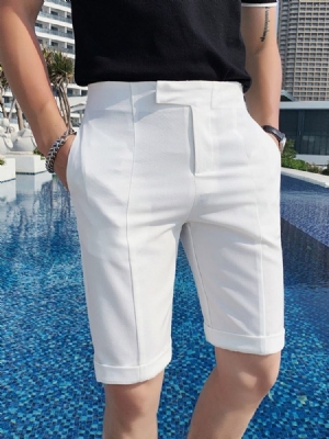 Pocket Straight Plain Zipper Mid Waist Herren Freizeitshorts