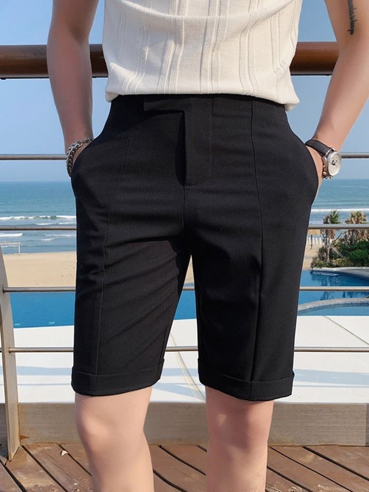 Pocket Straight Plain Zipper Mid Waist Herren Freizeitshorts