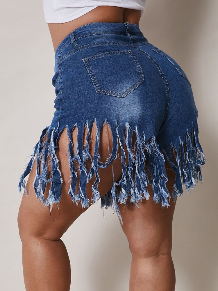 Schmale Shorts Mit Quasten Und Weitem Bein Mit Reißverschluss Für Damen