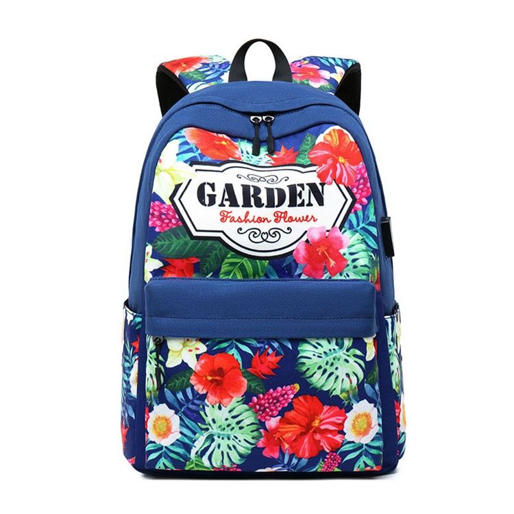 Blumen Canvas Reißverschluss Damen Rucksack