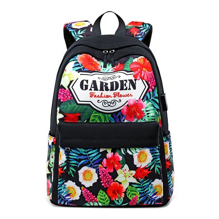 Blumen Canvas Reißverschluss Damen Rucksack