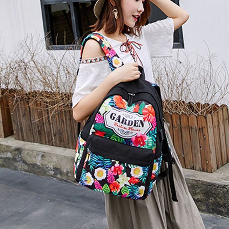 Blumen Canvas Reißverschluss Damen Rucksack