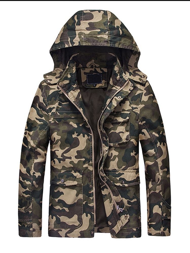 Camouflage Printed Hooded Zipper Herren Casual Dicke Jacke