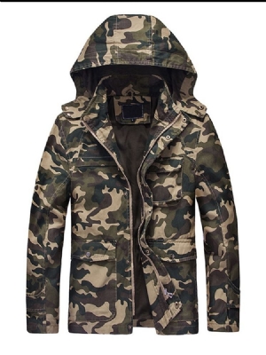 Camouflage Printed Hooded Zipper Herren Casual Dicke Jacke