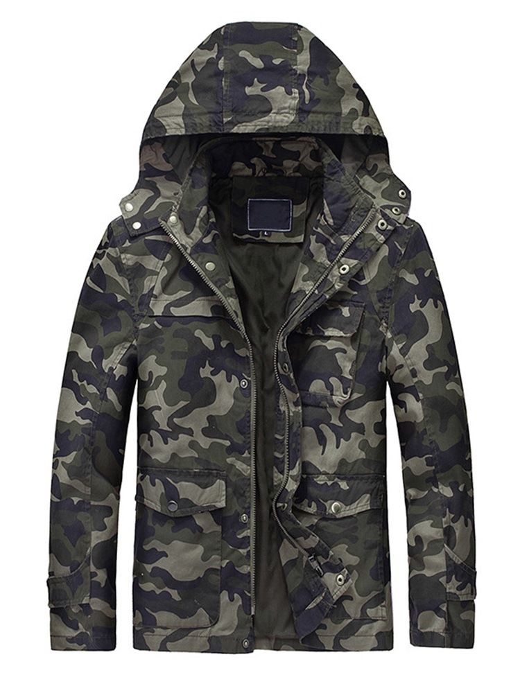 Camouflage Printed Hooded Zipper Herren Casual Dicke Jacke