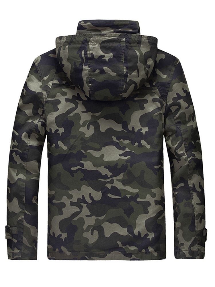 Camouflage Printed Hooded Zipper Herren Casual Dicke Jacke