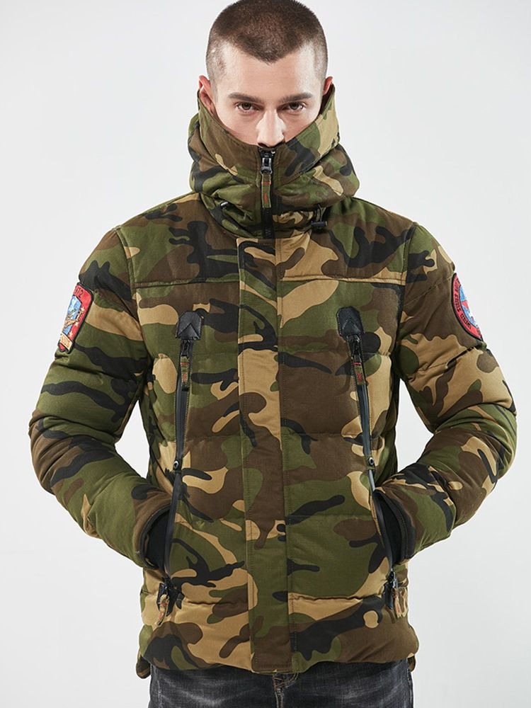 Camouflage Reißverschluss Baumwolle Casual Slim Herren Wintermantel