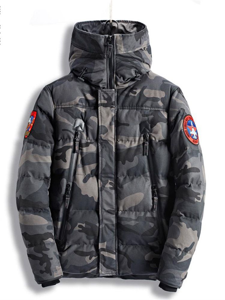 Camouflage Reißverschluss Baumwolle Casual Slim Herren Wintermantel