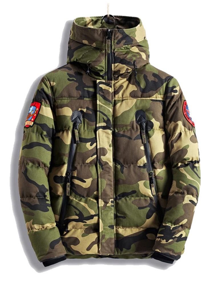 Camouflage Reißverschluss Baumwolle Casual Slim Herren Wintermantel