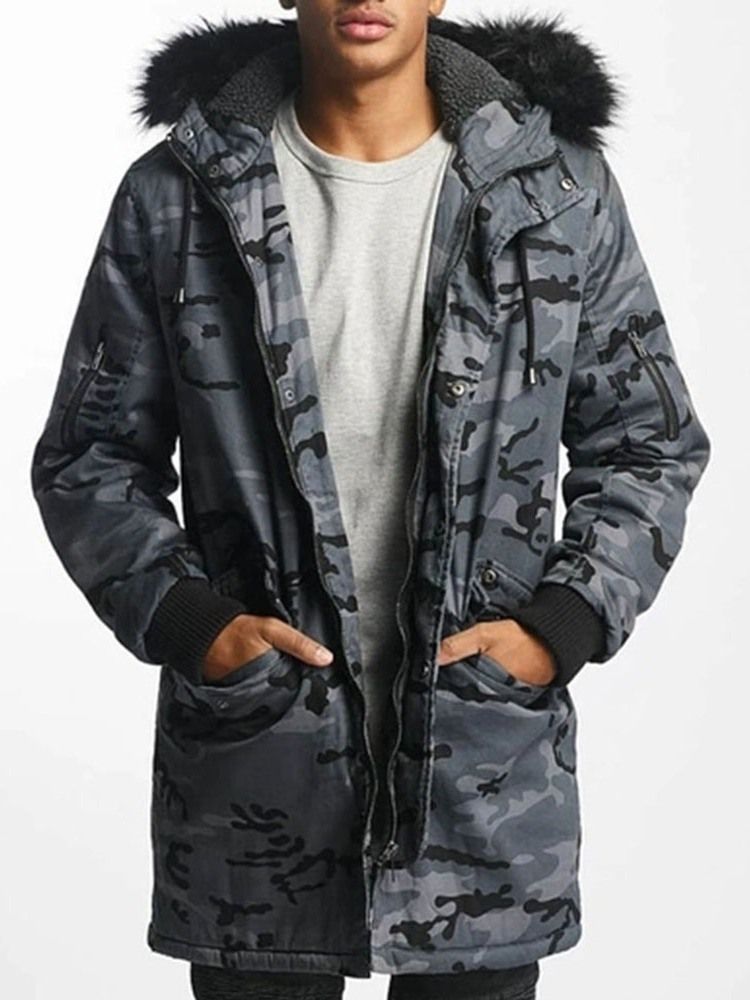 Camouflage Zipper Hooded Casual Herren Daunenjacke