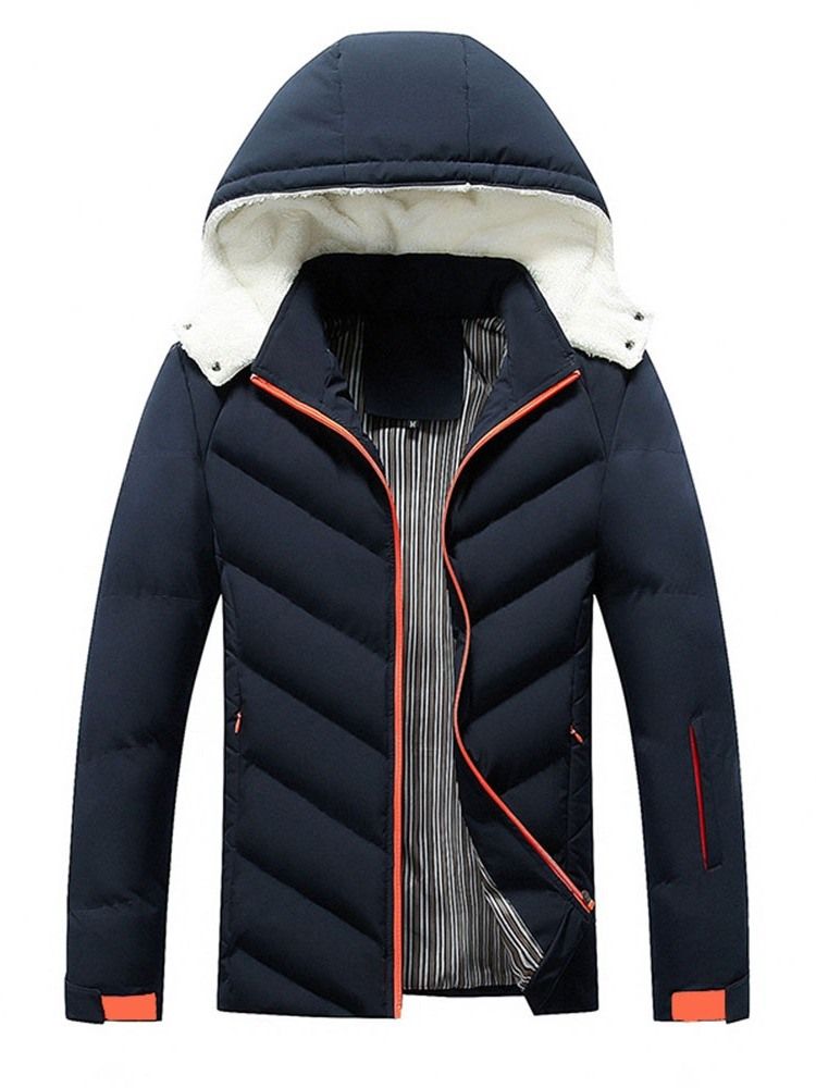 Color Block Hooded Standard Zipper Herren Daunenjacke