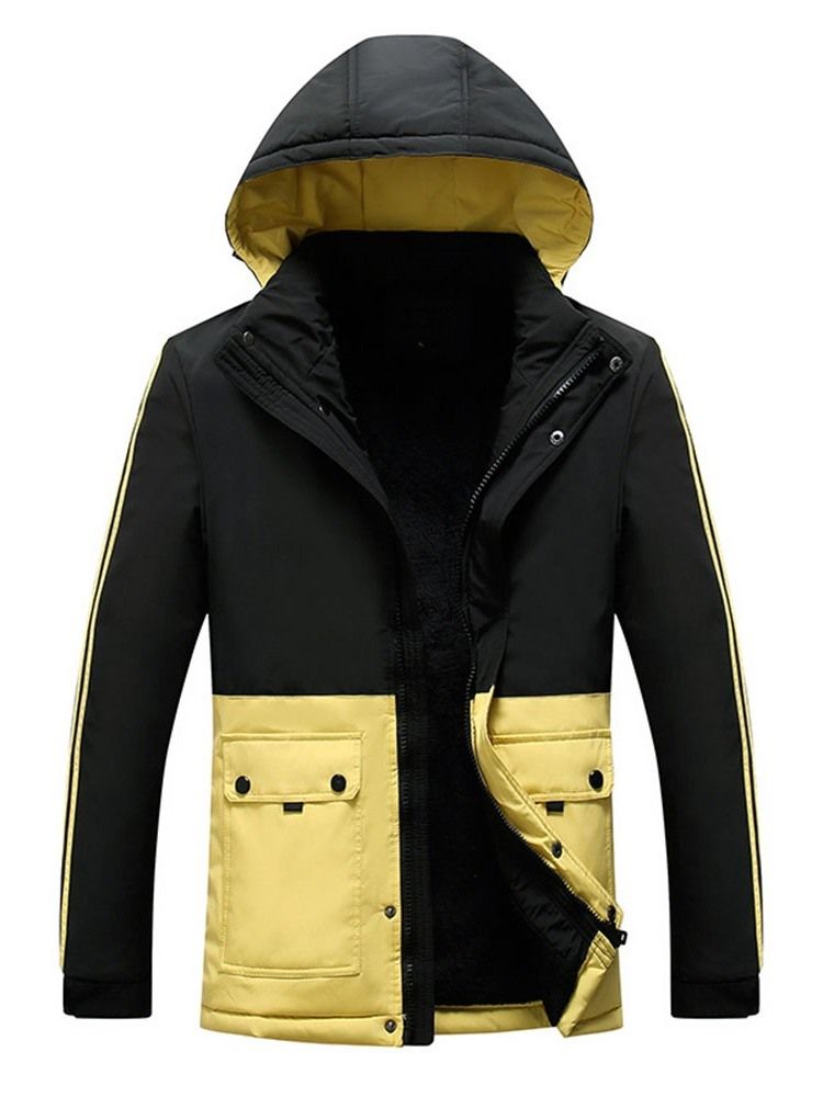 Color Block Patchwork Hooded European Zipper Herren Daunenjacke