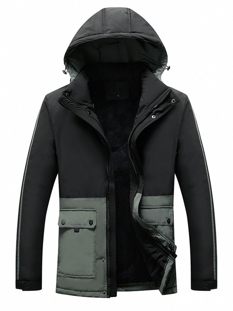 Color Block Patchwork Hooded European Zipper Herren Daunenjacke