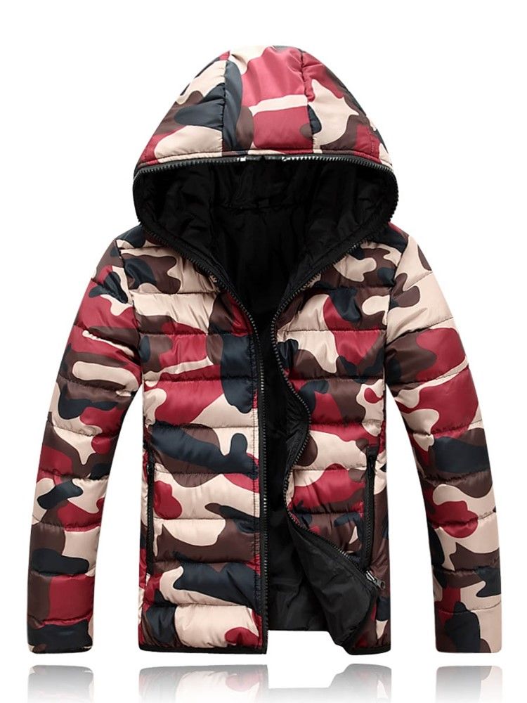 Daunenjacke Mit Kapuze Im Camouflage-stil Für Herren