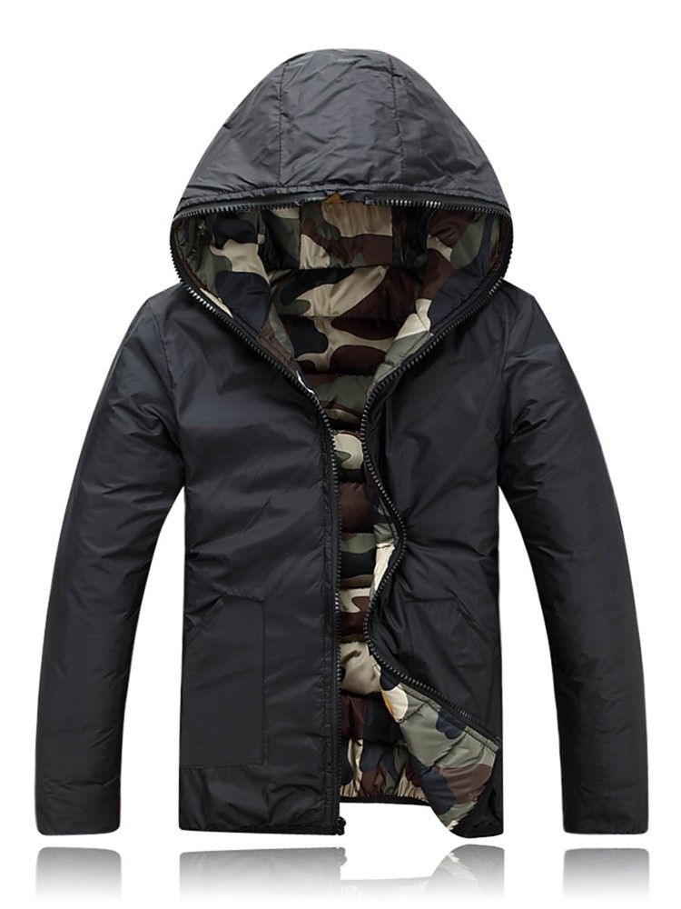 Daunenjacke Mit Kapuze Im Camouflage-stil Für Herren