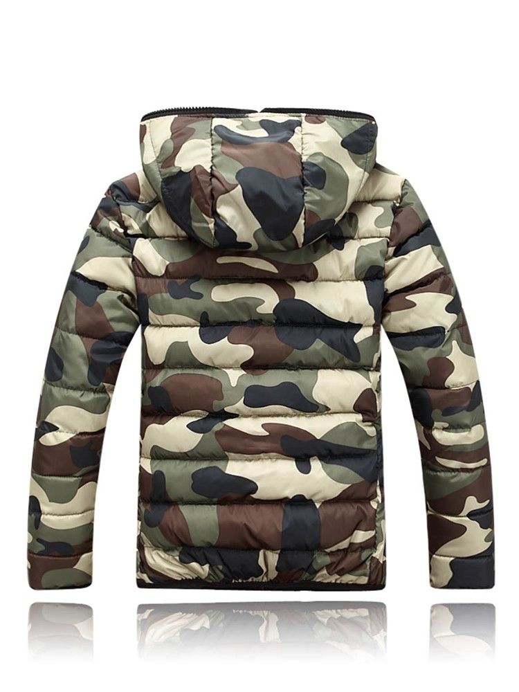 Daunenjacke Mit Kapuze Im Camouflage-stil Für Herren