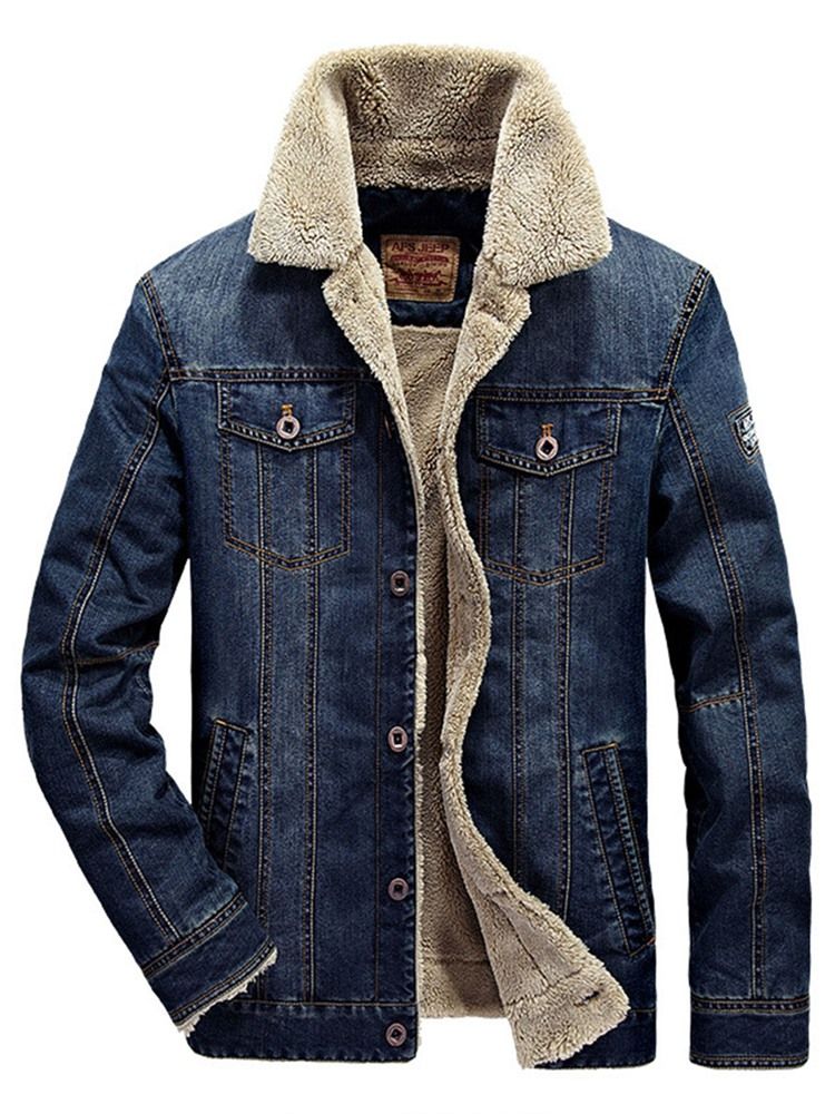 Dicken Warm Denim Revers Herren Wintermantel