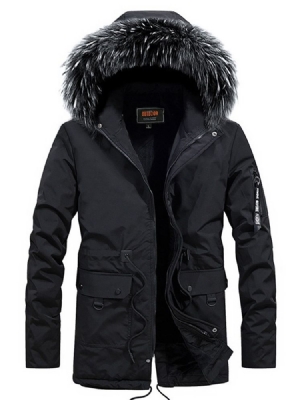 Einfache Herren Daunenjacke Mit Kapuze Und Mittellanger Tasche