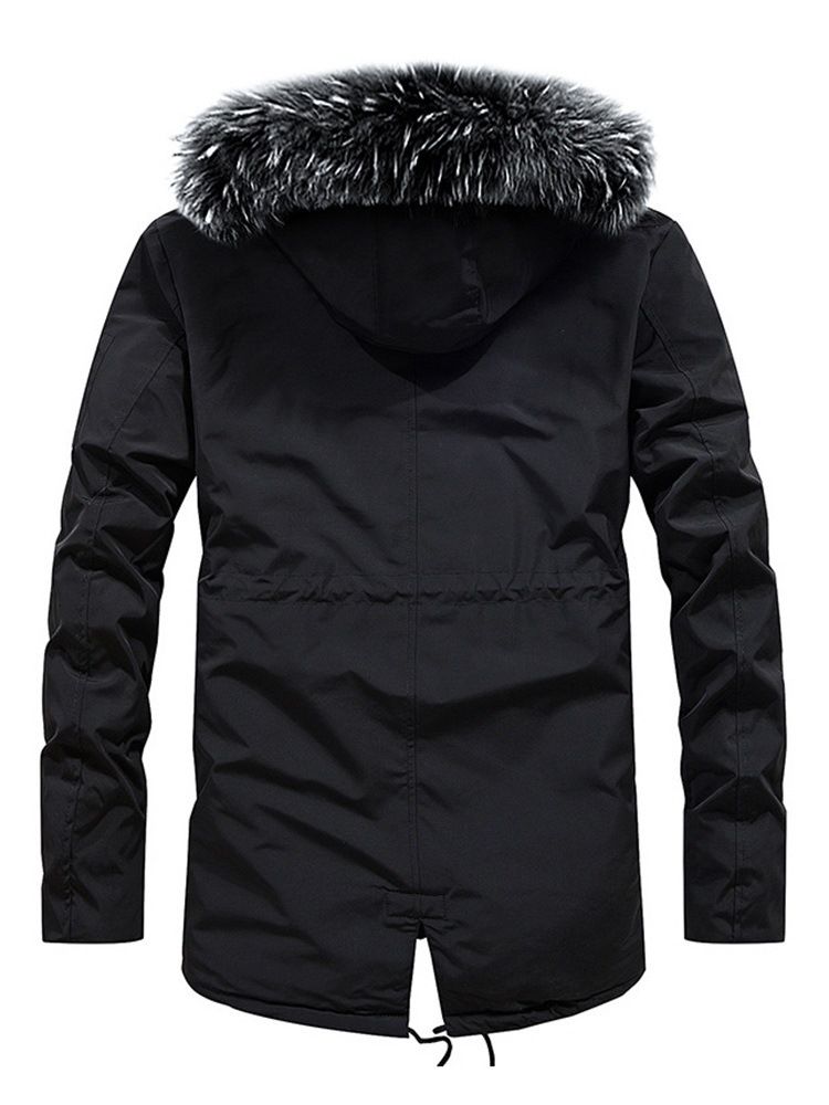 Einfache Herren Daunenjacke Mit Kapuze Und Mittellanger Tasche