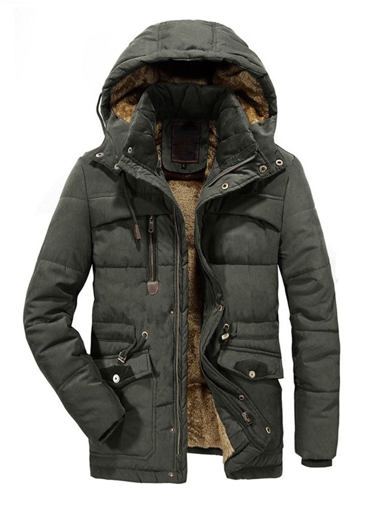 Einfache Mittellange Patchwork Casual Zipper Herren Daunenjacke