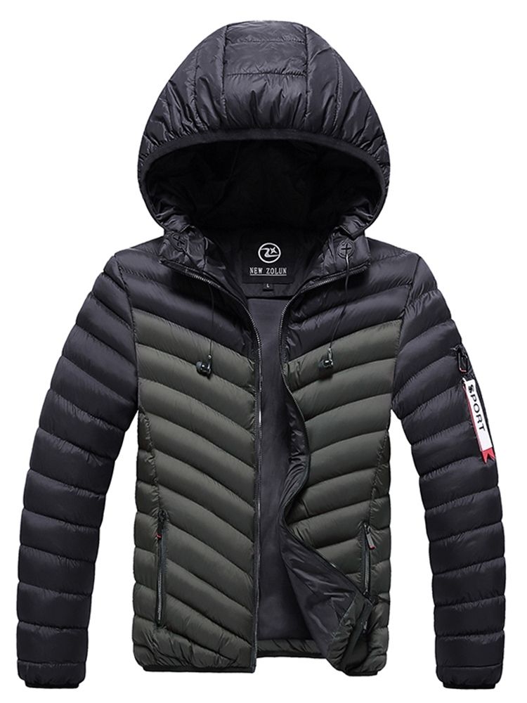 Farbblock Kapuzen Casual Herren Daunenjacke