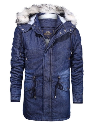 Farbblock Mittellange Patchwork Herren Daunenjacke