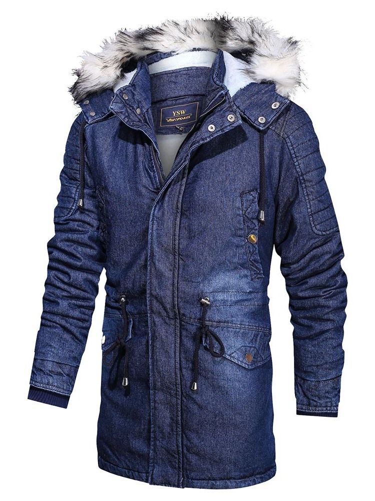 Farbblock Mittellange Patchwork Herren Daunenjacke