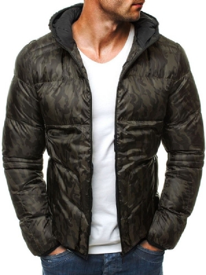 Herren Camouflage Print Kapuzen Casual Zipper Daunenjacke