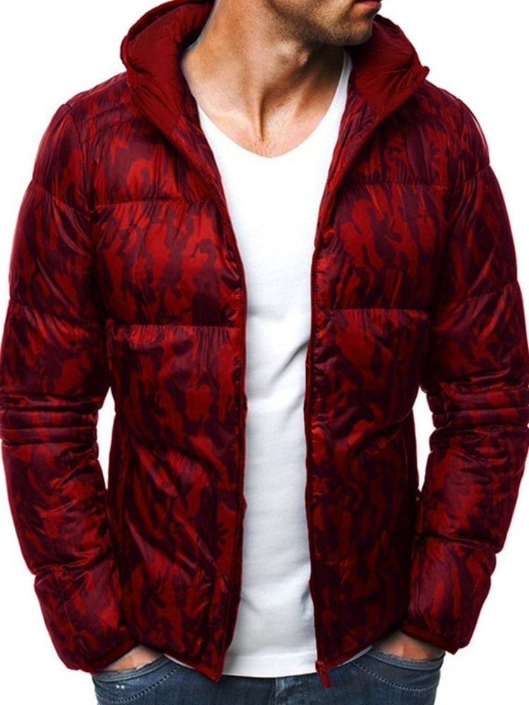 Herren Camouflage Print Kapuzen Casual Zipper Daunenjacke