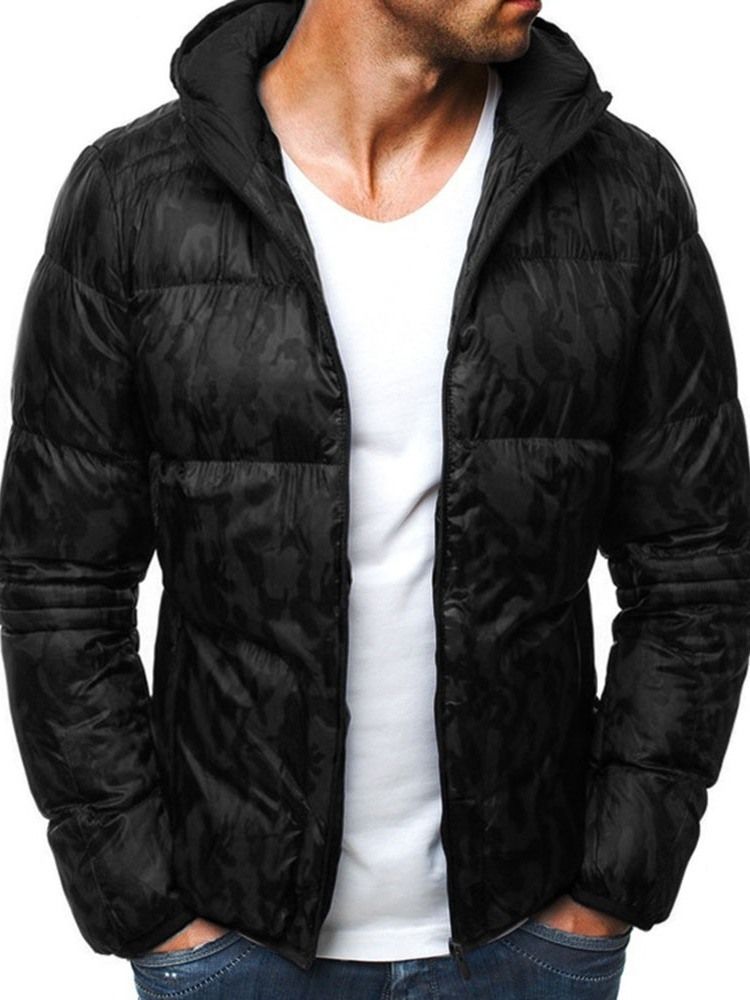 Herren Camouflage Print Kapuzen Casual Zipper Daunenjacke