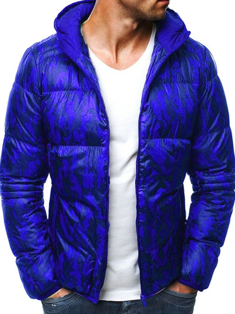 Herren Camouflage Print Kapuzen Casual Zipper Daunenjacke