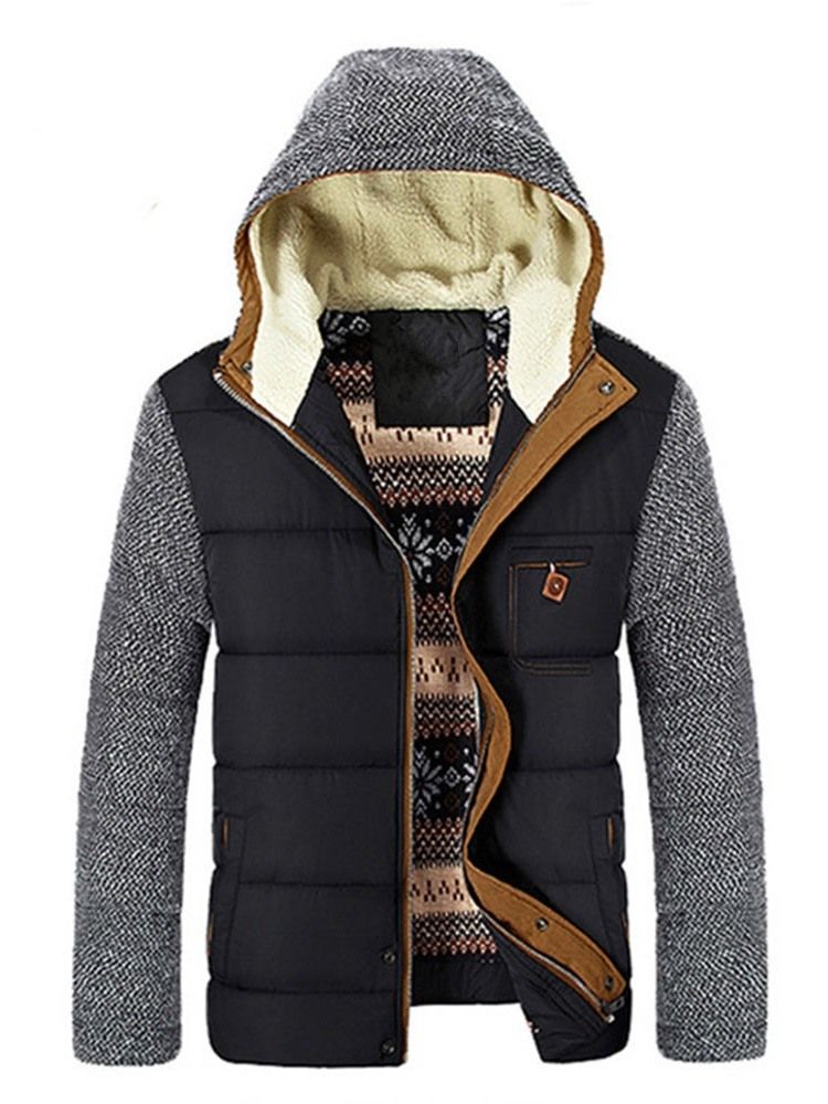 Herren Patchwork Standard Daunenjacke Mit Kapuze Und Reißverschluss