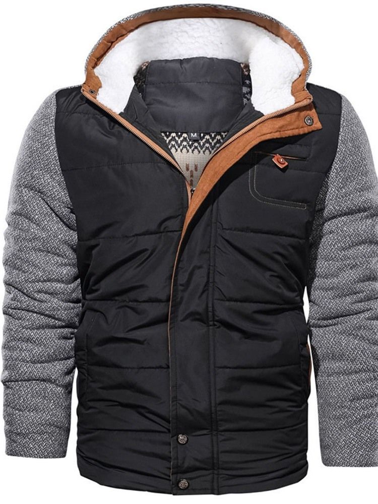 Herren Patchwork Standard Daunenjacke Mit Kapuze Und Reißverschluss