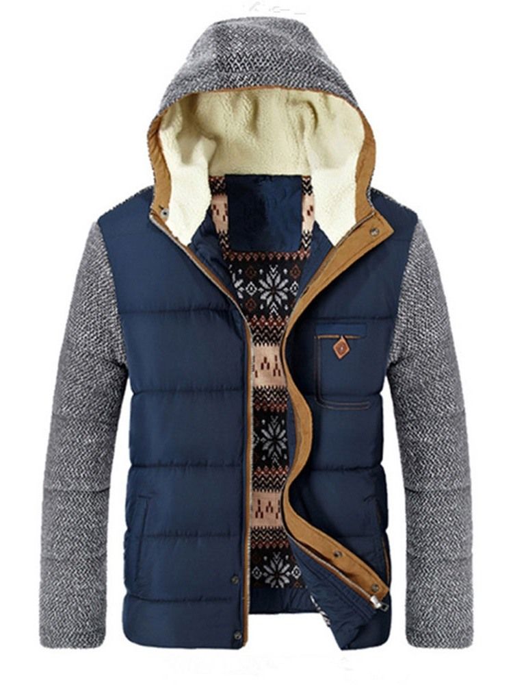 Herren Patchwork Standard Daunenjacke Mit Kapuze Und Reißverschluss