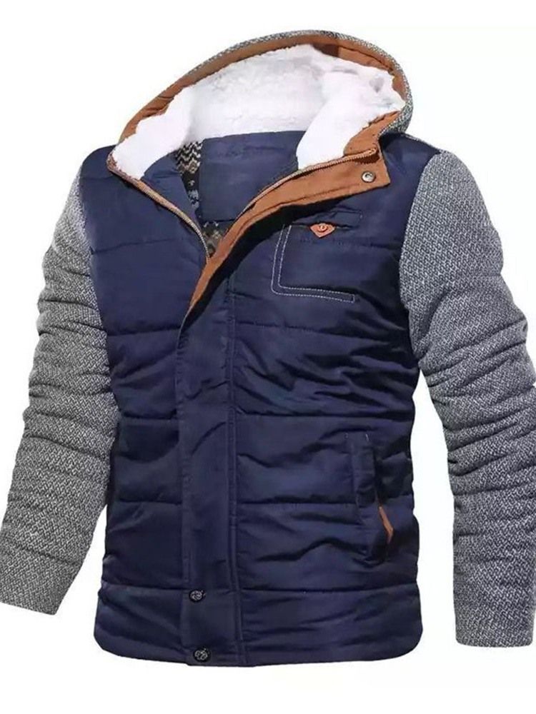 Herren Patchwork Standard Daunenjacke Mit Kapuze Und Reißverschluss